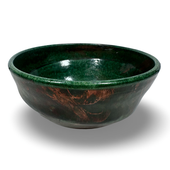 Susan Wertheimer David Raku Pottery Bowl Green with Metallic Highlights 6" - Picture 1 of 11
